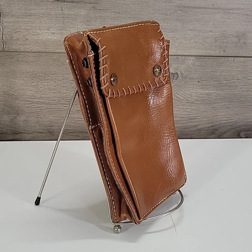 Patricia Nash Brown Leather Phone Pouch Wristlet Clutch Bag
